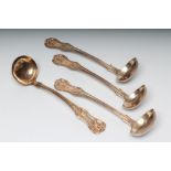 A SET OF FOUR EARLY VICTORIAN SCOTTISH SILVER TODDY LADLES, maker James Crichton, Glasgow 1846, in