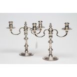 A PAIR OF SILVER 18TH CENTURY STYLE SMALL CANDELABRA, maker's mark R.C.(William Comyns), London