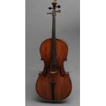 A CELLO, two piece back, bears label "Pietro Antonius da'ja Costa ... 17.." with metal (chrome?)