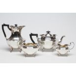 A FOUR PIECE SILVER TEA AND COFFEE SERVICE, maker Manoah Rhodes, Sheffield 1924, of canted rounded