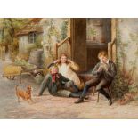 SAMUEL McCLOY R.B.A. R.H.A. R.I. (1831-1904), Children at a Cottage Door, watercolour and pencil,