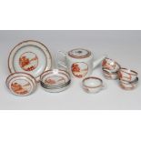A CHINESE EXPORT PORCELAIN PART TEA SERVICE, each piece painted in monochrome burnt orange with a