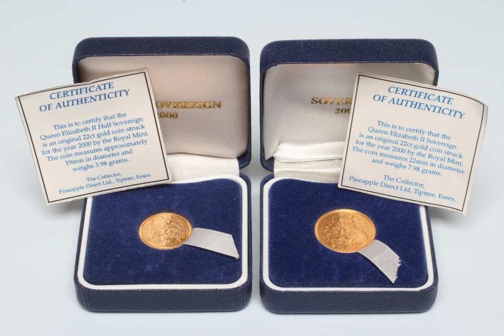 AN ELIZABETH II SOVEREIGN AND HALF SOVEREIGN, 2000, cased with certificates (2) (Est. plus 17.5%