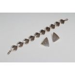A PAIR OF GEORG JENSEN SILVER CLIP EARRINGS of triangular form, together with a silver bracelet made