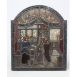 EUROPEAN SCHOOL (19th Century), A stained and painted leaded glass panel of arched oblong form