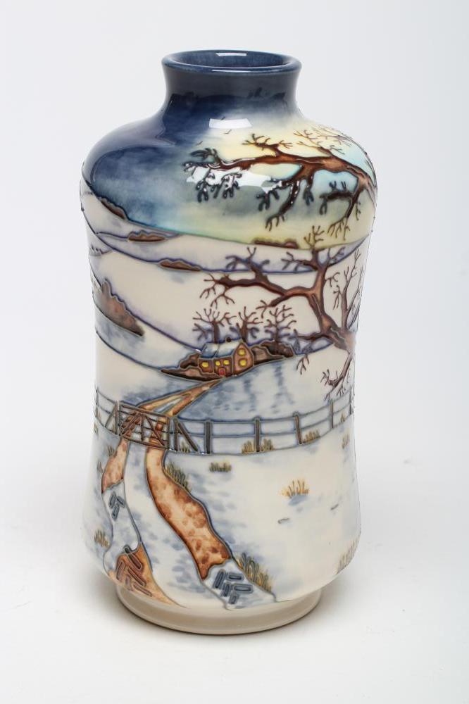 A MOORCROFT WOODSIDE FARM VASE, 1999, designed by Anji Davenport, of waisted cylindrical form,