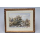 JAMES POOLE (1804-1886), Riverscene with Fishermen, watercolour and pencil, signed, 9 3/4" x 14 3/