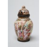 A FRENCH ENAMEL SMALL VASE, mid 19th century, of baluster form, painted in colours with classical