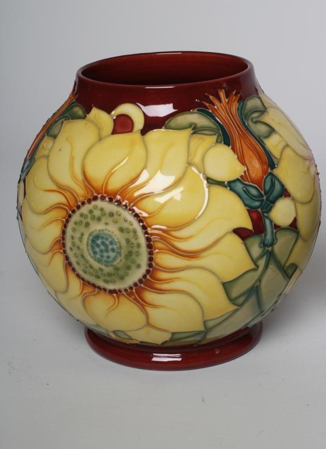 A MOORCROFT INCA SUNFLOWER VASE, 1995, of spherical form, 6 1/2" high, together with a Lamia vase, - Image 2 of 3