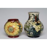 A MOORCROFT INCA SUNFLOWER VASE, 1995, of spherical form, 6 1/2" high, together with a Lamia vase,