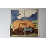 A CARTER'S POOLE POTTERY "FARMYARD SERIES" TILE PANEL - "SOW AND PIGLET", numbered 6/1, 12" x 12" (