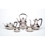 AN EDWARDIAN SILVER FIVE PIECE TEA AND COFFEE SERVICE, maker's mark RR, Sheffield 1903 and 1911 (