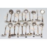 A COLLECTION OF GEORGE III AND LATER SILVER SUGAR SIFTER SPOONS, all with plain cross and spot