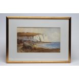 RICHARD WANE (1852-1904), Beach Scene with Chalk Cliffs, watercolour and pencil heightened with