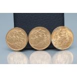 TWO GEORGE V GOLD HALF SOVEREIGNS, 1912, together with an Edward VII half sovereign, 1905, 11.8g