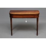 A GEORGIAN MAHOGANY FOLDING CARD TABLE, early 19th century, of rounded oblong form with ebony