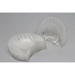 A SET OF SIX LALIQUE CLEAR GLASS CRESCENT HORS D'OEUVRES DISHES moulded and frosted with ears of