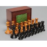 A VICTORIAN JAQUES BOXWOOD AND EBONY STAUNTON CHESS SET, unweighted, white king stamped "Jaques