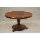 A VICTORIAN MAHOGANY CENTRE/BREAKFAST TABLE, the moulded circular top with plain frieze on
