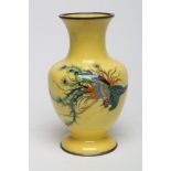 A JAPANESE CLOISONNE ENAMEL VASE, modern, of baluster form decorated in colours with an exotic