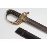 AN INDIAN OFFICER'S SWORD, 19th century, based on the British 1845 pattern, with 24" blade, brass