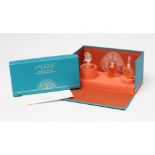 "LES INTROUVABLES DE LALIQUE", a contemporary boxed set of three re-issue glass perfume bottle