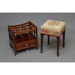 A MAHOGANY CANTERBURY, 19th century, of oblong form with dished slatted divisions, frieze drawer