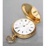 AN 18K GOLD TOP WIND HUNTER POCKET WATCH, maker E. Berger & Co., Yokohama, the white enamel dial