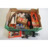 Mixed toys and games including cap guns, diecast car, Meccano like small construction set and