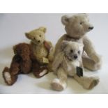 Three limited edition bears, comprising a 14" brown long haired No.1 of 1 bear by Just Bears, a