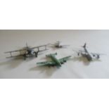 A small scale wooden model of a D.H. Dragon Rapid, possibly by Frog, and three further models by