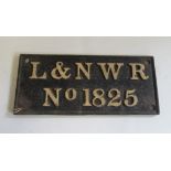 An L.N.W.R. tender plate No 1825 from an 0-8-0 "A" chassis locomotive, F-G