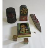 Advertising printed tins including Jacobs Biscuits, Wheel of Fortune and Toby Jug, F (Est. plus
