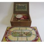 F.H. Ayres combination of parlour games in wooden box, wooden made pieces and pull-out wooden
