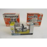 Britains Swoppets 634 Cowboy, 633 Cowboy and 9697 Police Patrolman, all items boxed, E-M (Est.