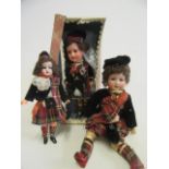 Three Scottish Armand Marseille bisque socket head dolls, one 10" with blue glass sleeping eyes,
