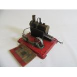 Mamod stationary steam engine, scorching to boiler and paintwork, water level plug missing, F-P (