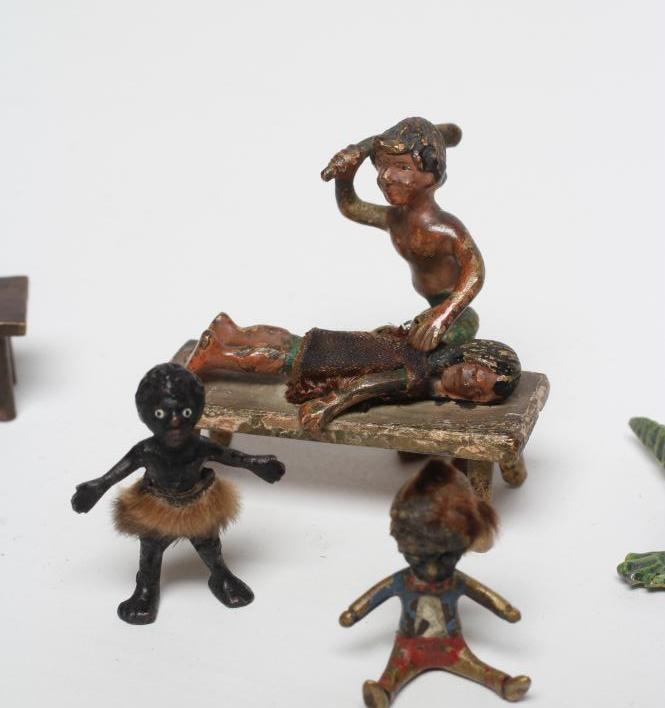SIX VIENNA TYPE COLD PAINTED BRONZE MINIATURES, comprising a boy seated astride a crocodile, 2 1/ - Image 3 of 4