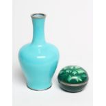 AN ANDO CLOISONNE ENAMEL VASE, mid 20th century, of baluster form, the solid turquoise ground with