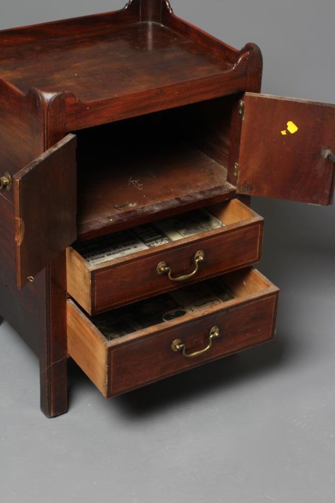 A GEORGIAN MAHOGANY NIGHT COMMODE, late 18th century, the galleried top over two crossbanded doors - Image 3 of 3