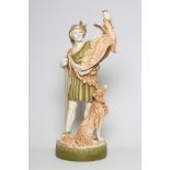 A LARGE ROYAL DUX HUNTER, 20th century, the young man holding aloft an eagle in his left hand and