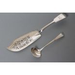 AN EARLY VICTORIAN SILVER FISH SLICE, maker's mark W.T., London 1841, in fiddle pattern with foliate