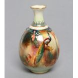 A SMALL ROYAL WORCESTER CHINA VASE, c.1908, of lobed ovoid form with waisted neck, painted in