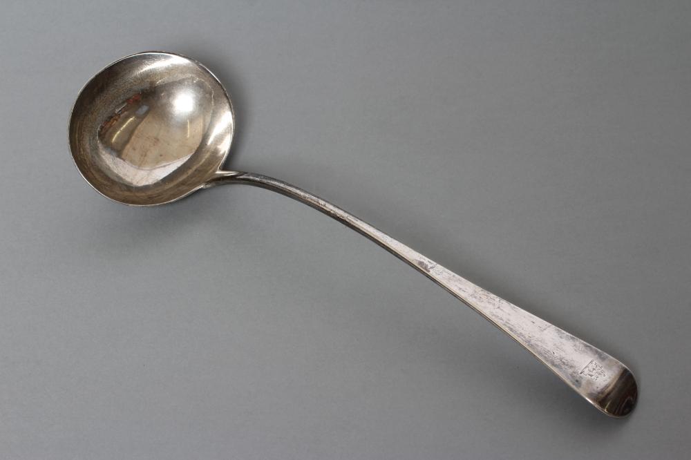 A WILLIAM IV SILVER SOUP LADLE, maker Mary Chawner, London 1835, in Old English pattern, engraved