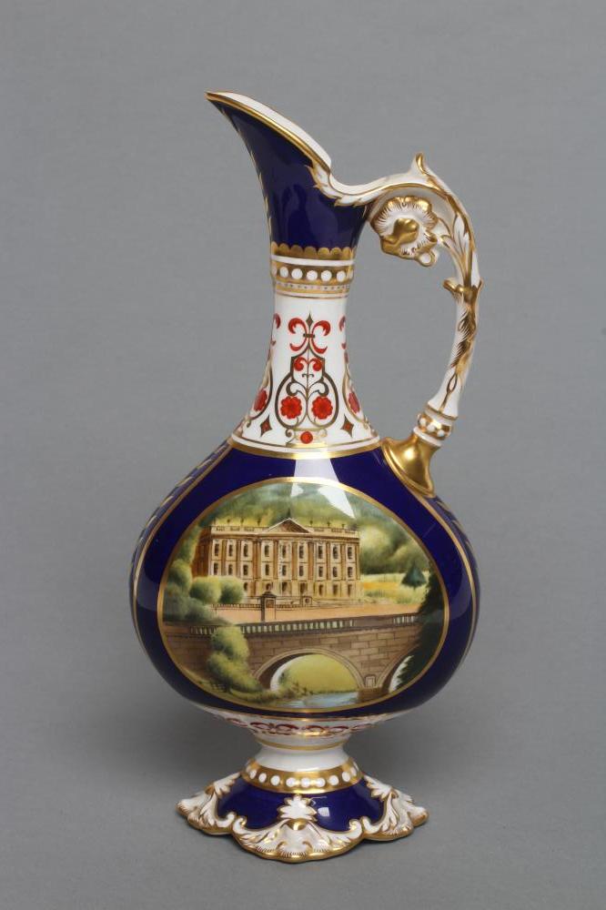 A ROYAL CROWN DERBY CHINA "CHATSWORTH VASE" painted by G. Boulton with a view of the West Front - Image 2 of 3