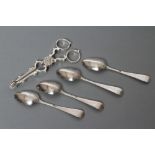 A SET OF FOUR GEORGE II SILVER PICTURE BACK TEASPOONS, maker's mark and dates badly stamped, all