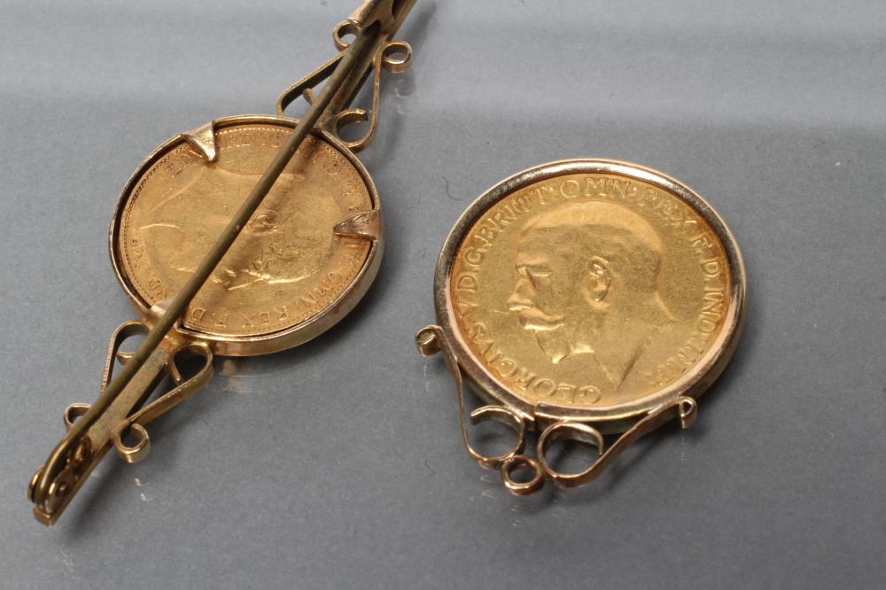 A GEORGE V SOVEREIGN, 1912, in a 9ct gold loose pendant mount, 9.5g total, together with an Edward - Image 3 of 3