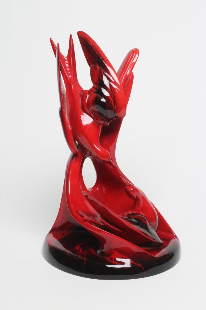 A ROYAL DOULTON SCULPTURE, modern, "Images of Fire-Courtship" in a flambe glaze, HN3535, printed