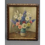 OWEN BOWEN (1837-1967), Still Life with Flowers in a Jug, oil on canvas, signed, 30" x 25", gilt