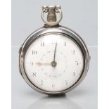 A LATE GEORGE III SILVER PAIR CASED POCKET WATCH, the white enamel dial with black Arabic hour and
